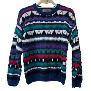 VTG Concrete Sweater Kids M 12-14 Ramie Cotton Geometric 3D Texture Coogi Style